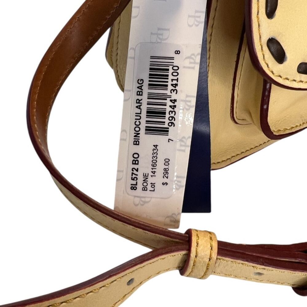 Dooney & Bourke cream binocular bag w/brown leather stitching, red interior - Picture 15 of 16